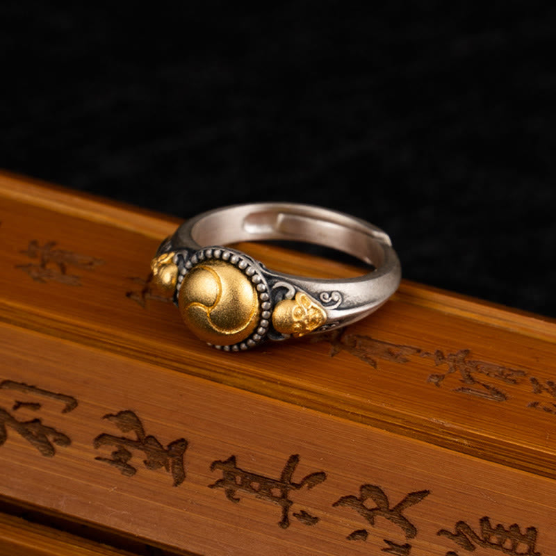 Anello regolabile Buddha Stones in argento sterling 925 placcato oro con scheletro in equilibrio - image 4