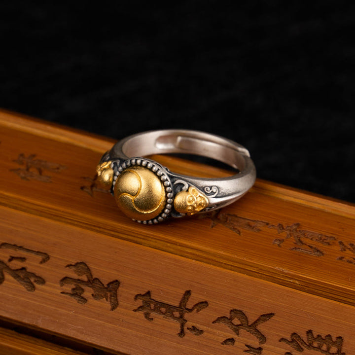 Anello regolabile Buddha Stones in argento sterling 925 placcato oro con scheletro in equilibrio - image 4
