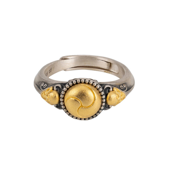 Anello regolabile Buddha Stones in argento sterling 925 placcato oro con scheletro in equilibrio - image 9