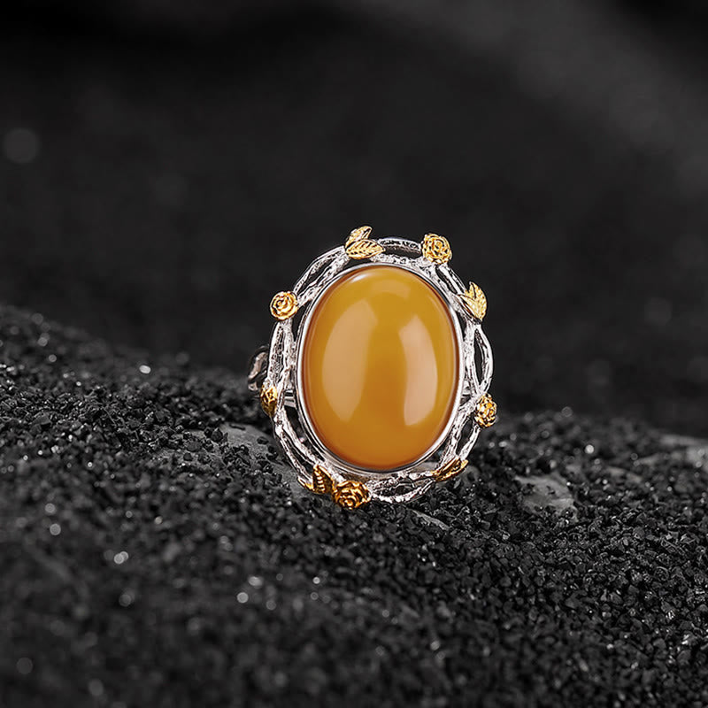 Anello regolabile Buddha Stones 990 Sterling Silver placcato oro Ambra Focus - image 2