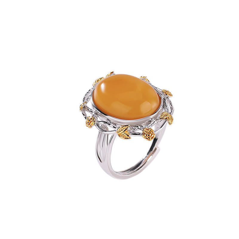 Anello regolabile Buddha Stones 990 Sterling Silver placcato oro Ambra Focus - image 4