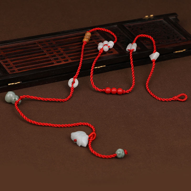 Buddha Stones Zodiaco cinese Legno di pesca Benedizione Catena per la pancia con corda rossa