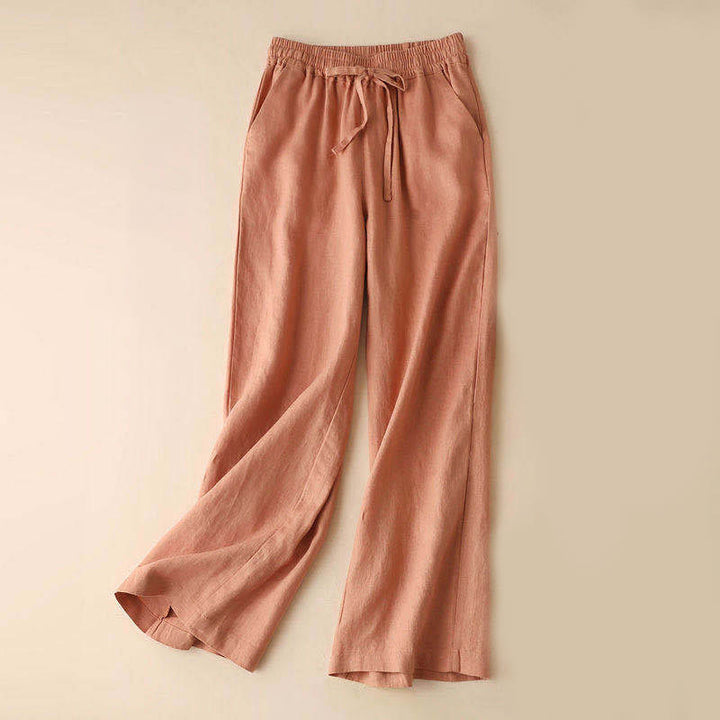Pantaloni larghi casual con vita alta e lacci Buddha Stones con tasche - Salmone chiaro - US12, UK/AU16, EU44 (XL) - image 0