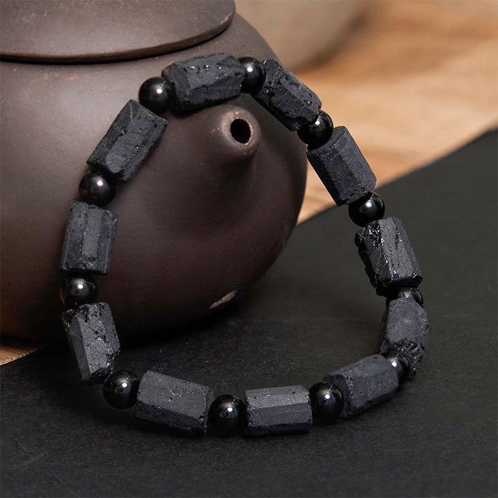 Bracciale della saggezza in tormalina nera Buddha Stones