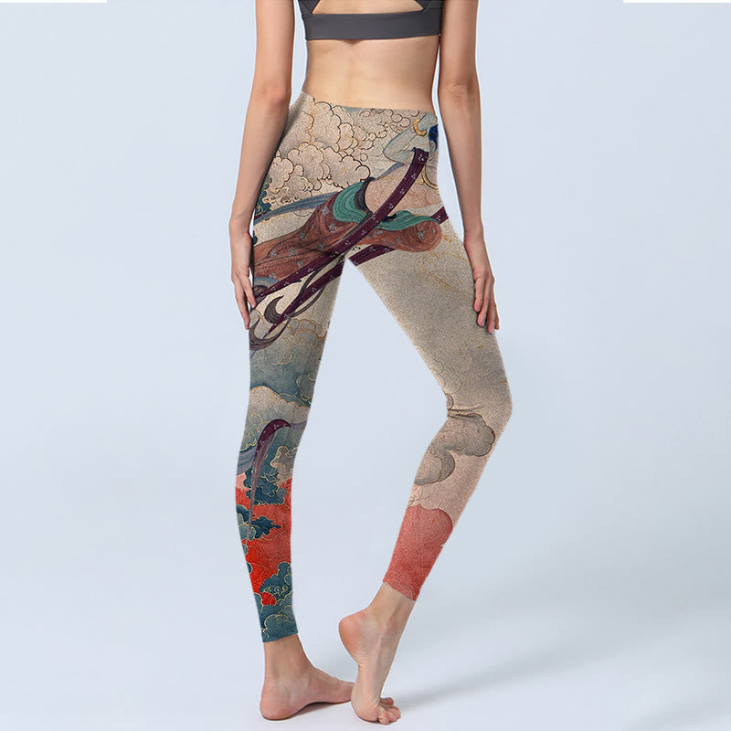 Buddha Stones Dunhuang Flying Apsaras Auspicious Clouds Stampa Leggings Fitness Pantaloni Yoga Donna - image 4