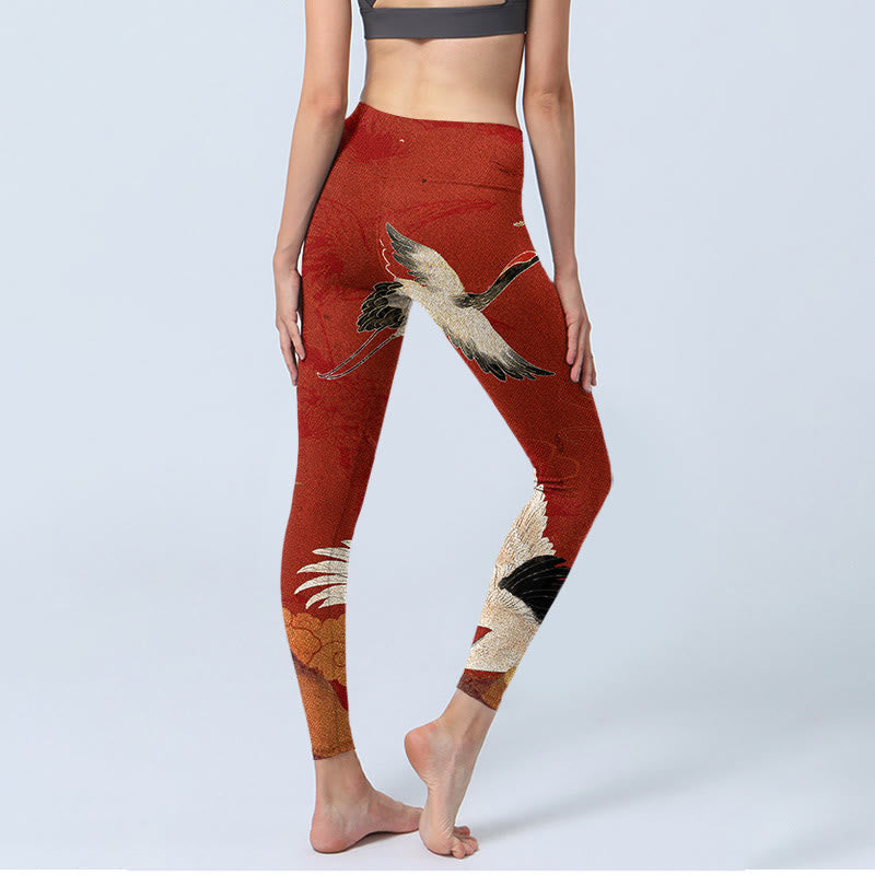 Leggings fitness in tessuto lycra con stampa di gru Buddha Stones, pantaloni da yoga da donna - image 4