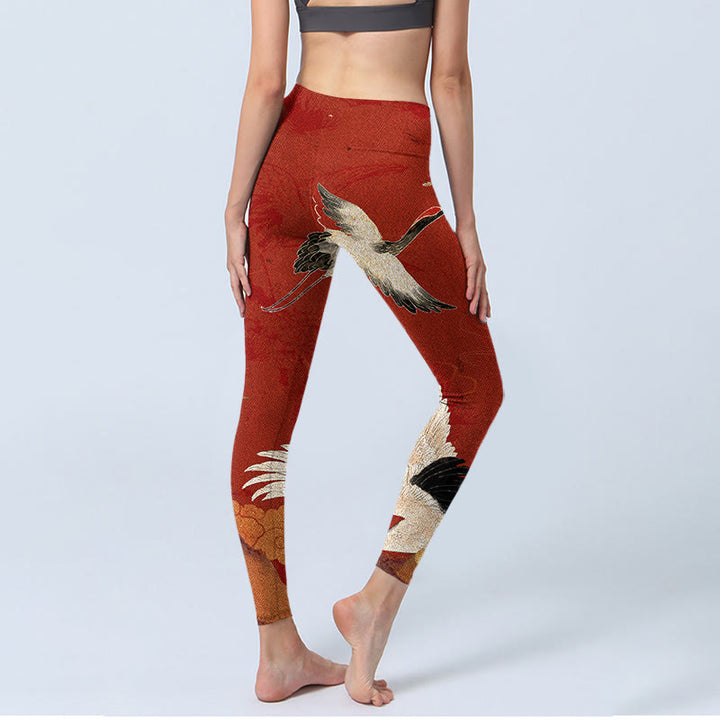 Leggings fitness in tessuto lycra con stampa di gru Buddha Stones, pantaloni da yoga da donna - image 4