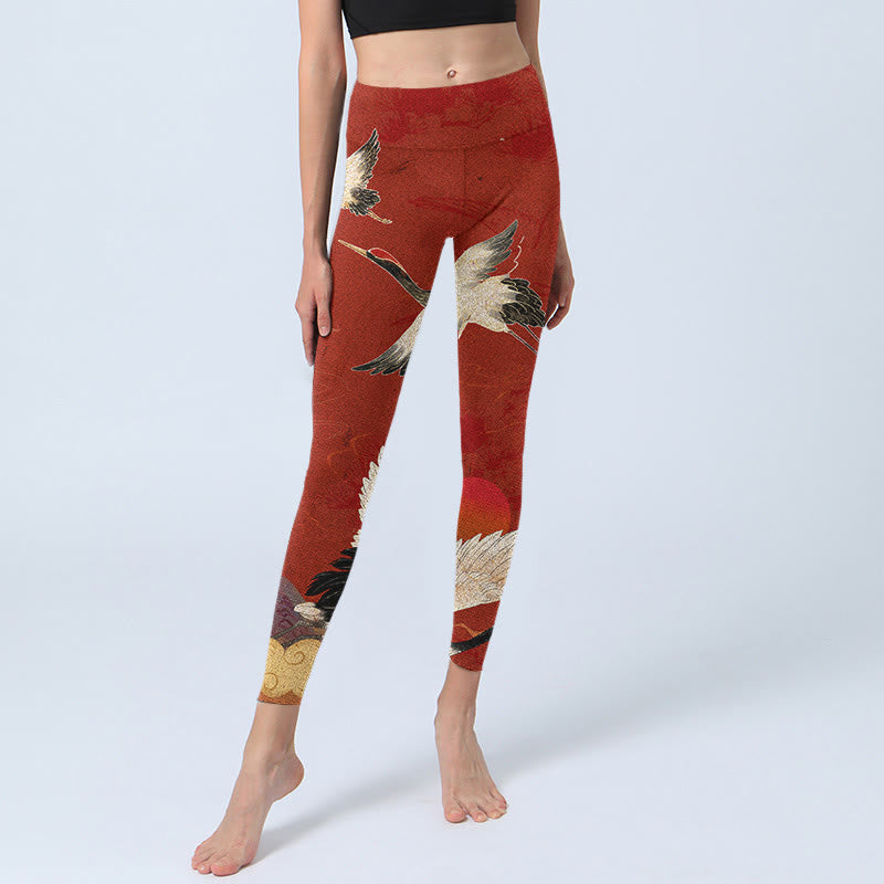Leggings fitness in tessuto lycra con stampa di gru Buddha Stones, pantaloni da yoga da donna - image 6