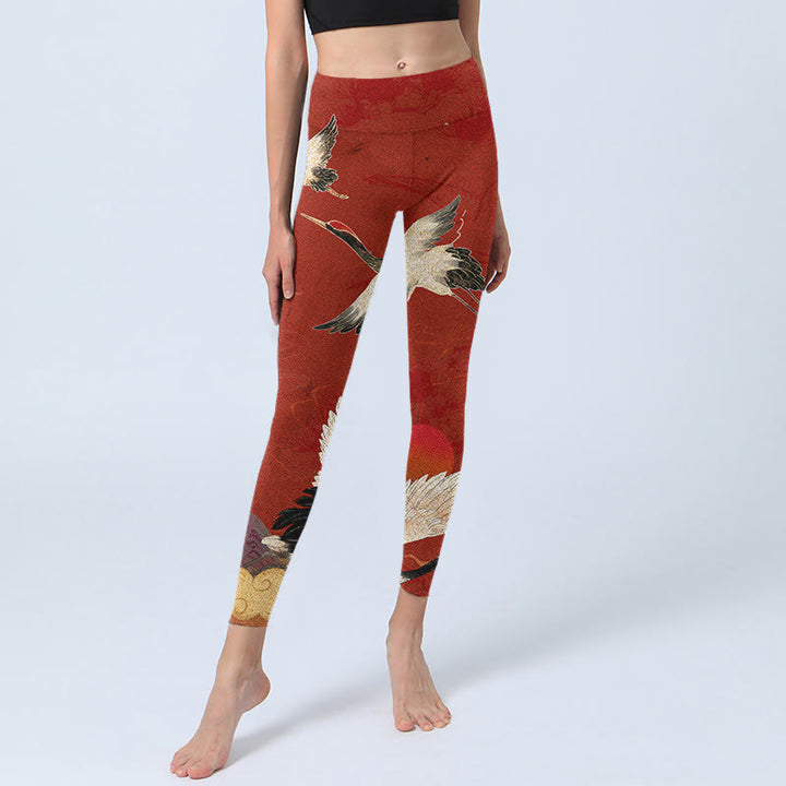 Leggings fitness in tessuto lycra con stampa di gru Buddha Stones, pantaloni da yoga da donna - image 6