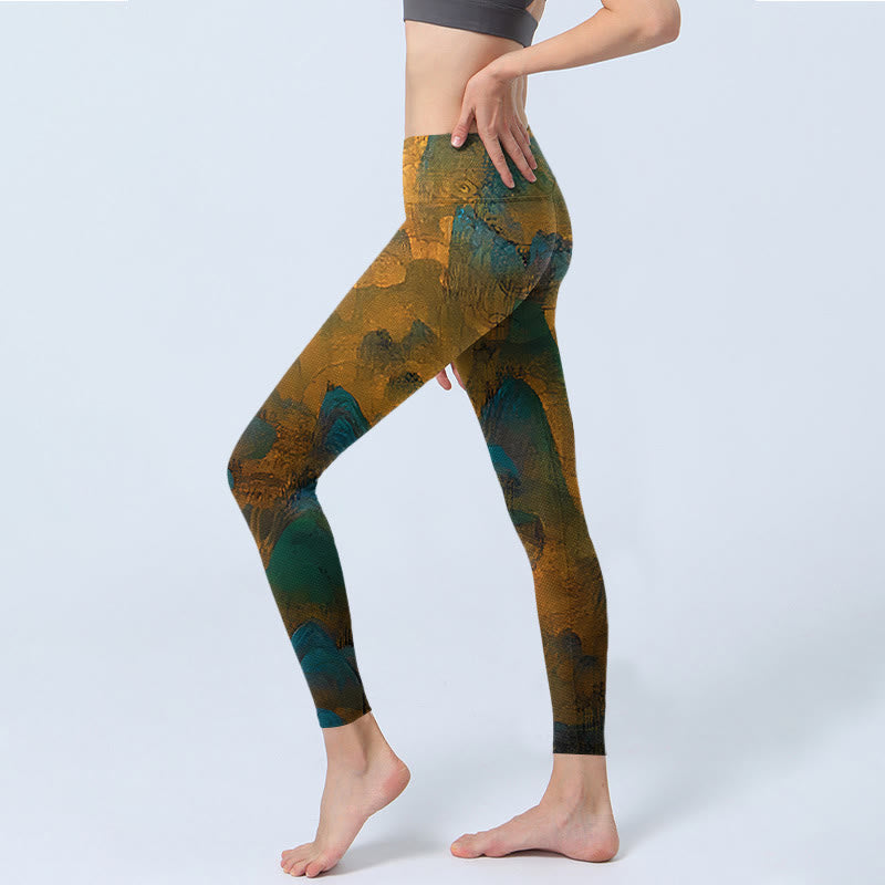 Leggings fitness Buddha Stones Dark Goldenrod Mountain Print Pantaloni da yoga da donna - image 2