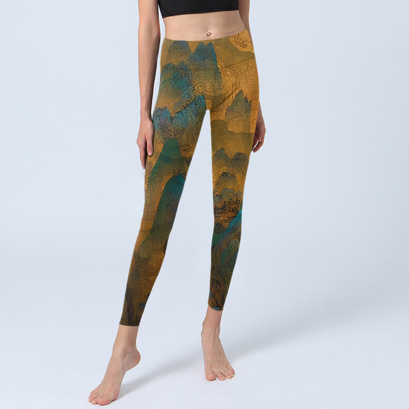 Leggings fitness Buddha Stones Dark Goldenrod Mountain Print Pantaloni da yoga da donna - image 5