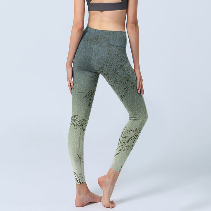 Leggings sportivi con stampa di foglie di bambù Buddha Stones, pantaloni da yoga da donna - image 4