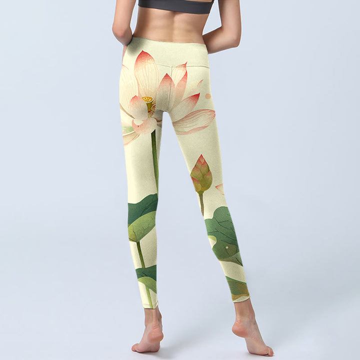 Leggings fitness con stampa di fiori di Buddha Stones , foglie e libellule, pantaloni da yoga da donna - image 7