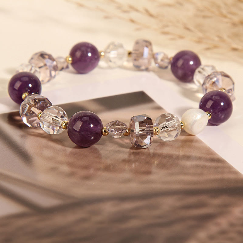 Braccialetto di comunicazione Buddha Stones Ametista Cristallo bianco Perla