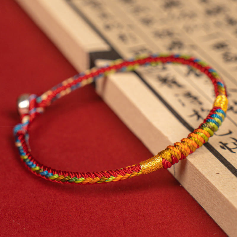 Braccialetto di protezione con fibbia in argento sterling 925 con corda rossa multicolore in lega Buddha Stones - image 1