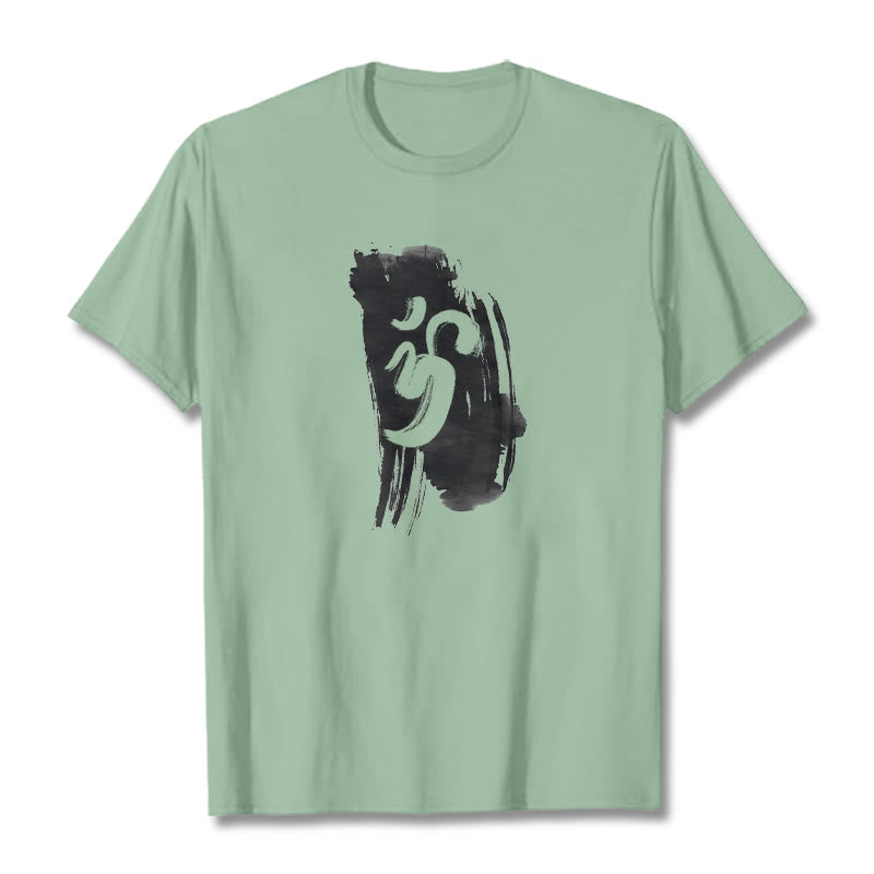 Maglietta in cotone con sfondo inchiostro Buddha Stones OM - Verde pallido - 2XL - image 32
