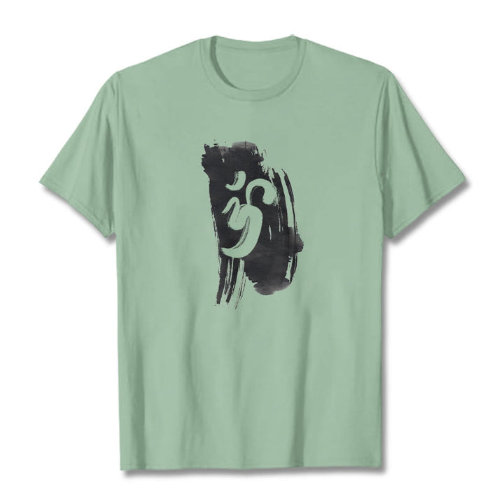 Maglietta in cotone con sfondo inchiostro Buddha Stones OM - Verde pallido - 2XL - image 32