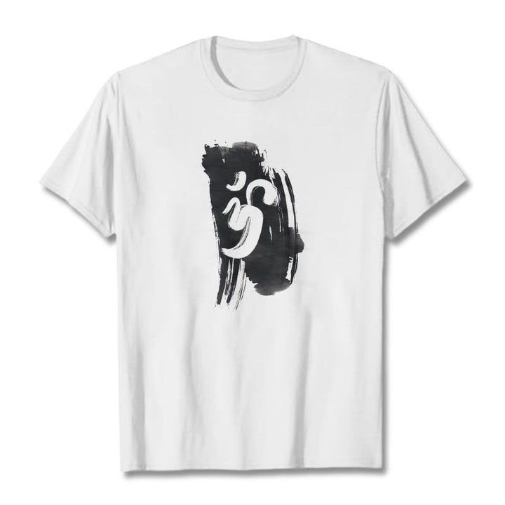 Maglietta in cotone con sfondo inchiostro Buddha Stones OM - Bianco - 2XL - image 8