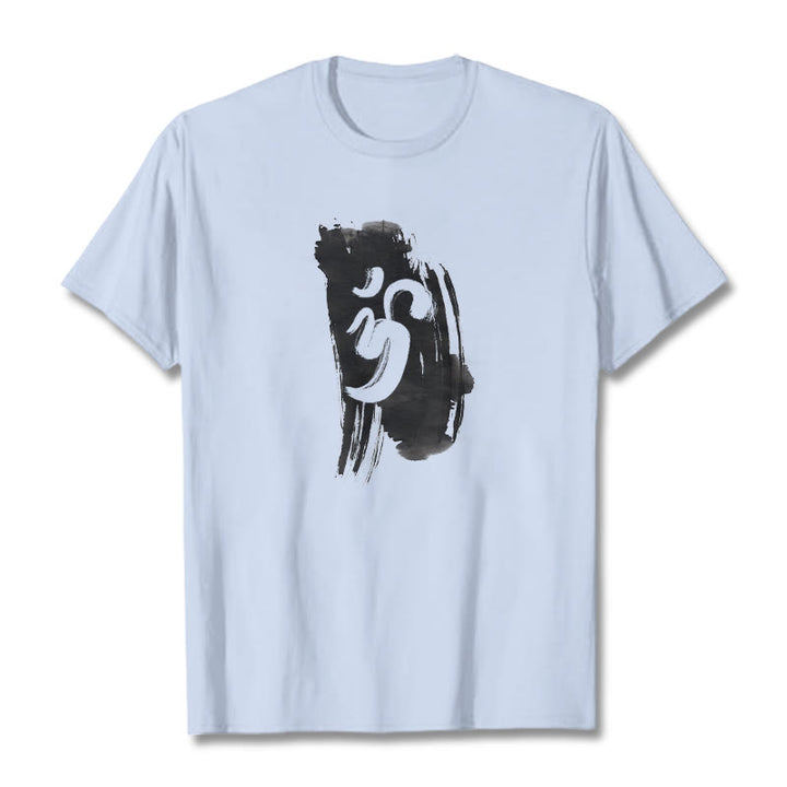 Maglietta in cotone con sfondo inchiostro Buddha Stones OM - Ciano chiaro - 2XL - image 18