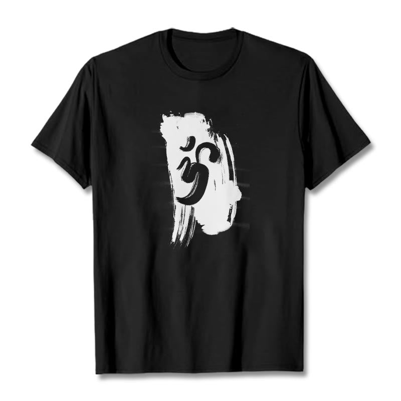 Maglietta in cotone con sfondo inchiostro Buddha Stones OM - Nero - 2XL - image 0