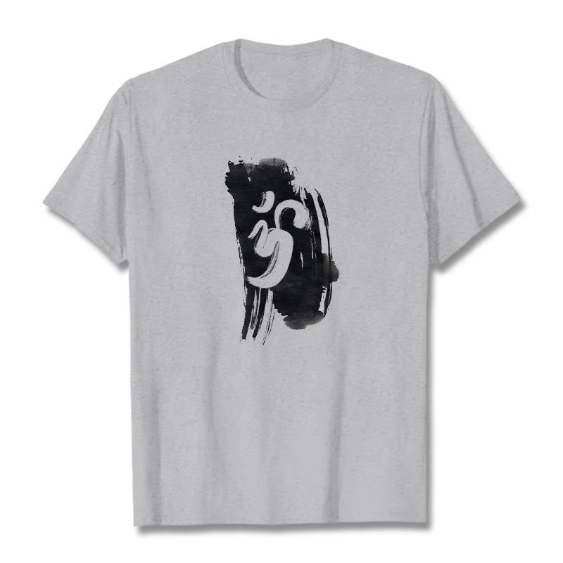 Maglietta in cotone con sfondo inchiostro Buddha Stones OM - Grigio chiaro - 2XL - image 36