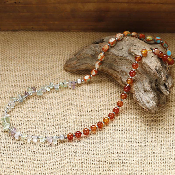 Braccialetto triplo avvolgente Buddha Stones Fluorite Agata rossa Pietra dell'imperatore