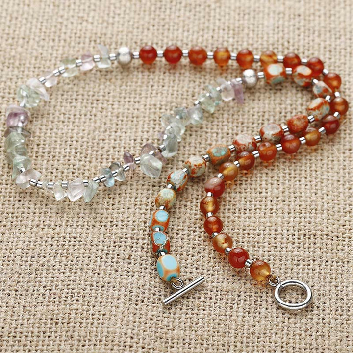 Braccialetto triplo avvolgente Buddha Stones Fluorite Agata rossa Pietra dell'imperatore