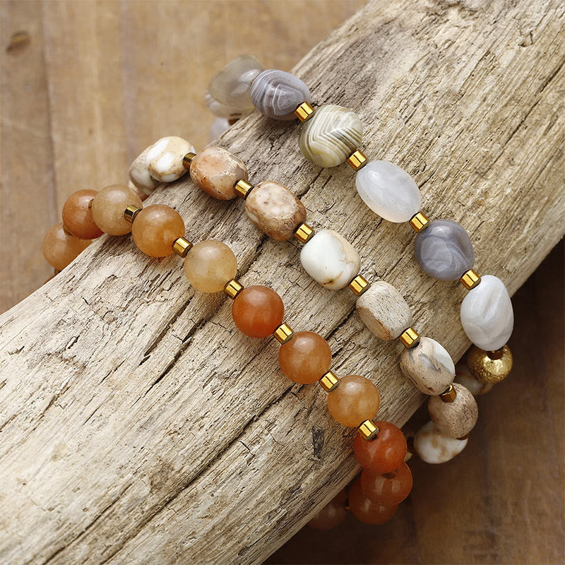 Buddha Stones Agata del Botswana Agata rossa Pietra dell'imperatore Bracciale triplo giro Creatività