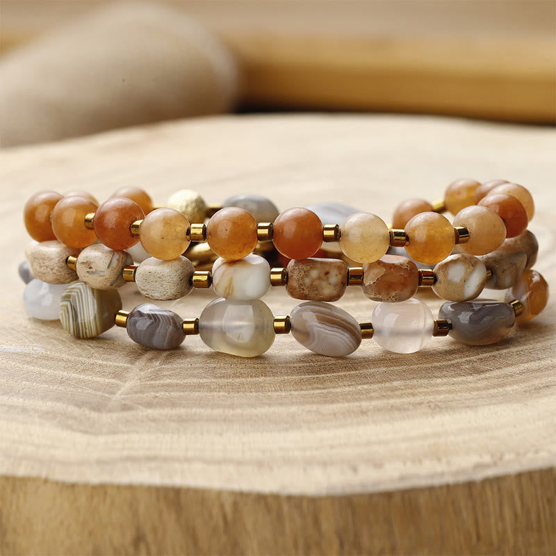 Buddha Stones Agata del Botswana Agata rossa Pietra dell'imperatore Bracciale triplo giro Creatività