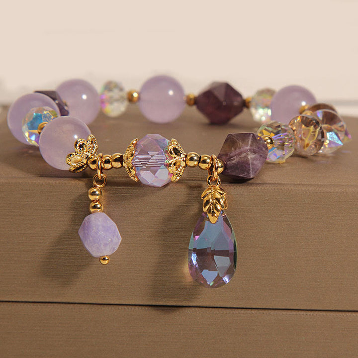 Bracciale da meditazione con goccia di cristallo bianco ametista Buddha Stones