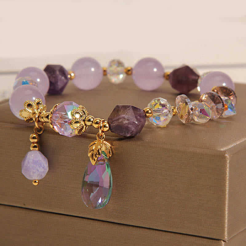 Bracciale da meditazione con goccia di cristallo bianco ametista Buddha Stones