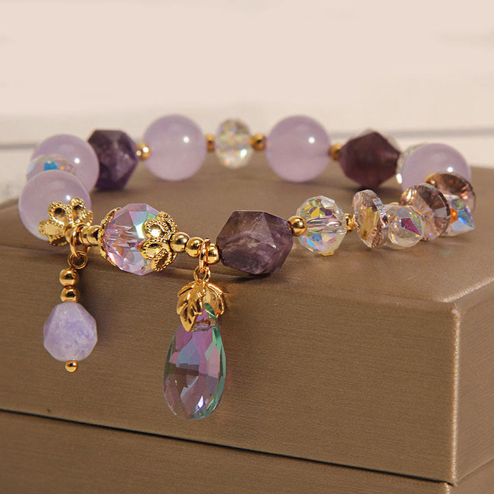 Bracciale da meditazione con goccia di cristallo bianco ametista Buddha Stones