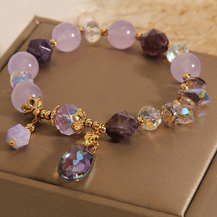 Bracciale da meditazione con goccia di cristallo bianco ametista Buddha Stones