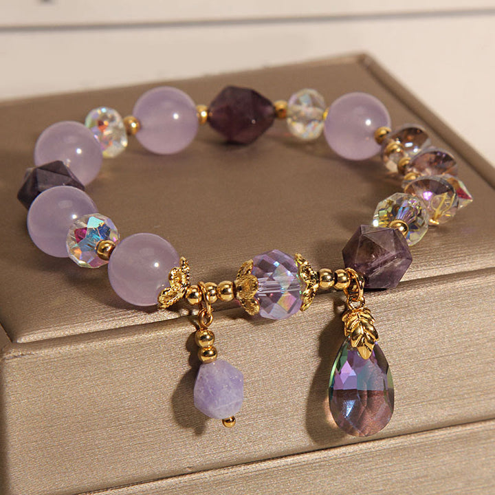 Bracciale da meditazione con goccia di cristallo bianco ametista Buddha Stones