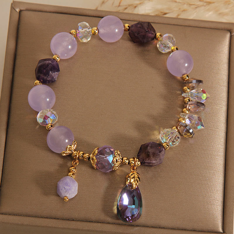 Bracciale da meditazione con goccia di cristallo bianco ametista Buddha Stones