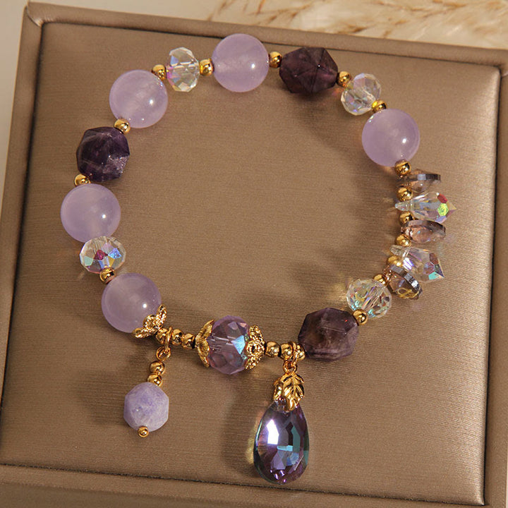 Bracciale da meditazione con goccia di cristallo bianco ametista Buddha Stones