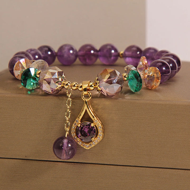 Braccialetto di consapevolezza spirituale in Buddha Stones, ametista, cristallo verde, citrino, cristallo bianco