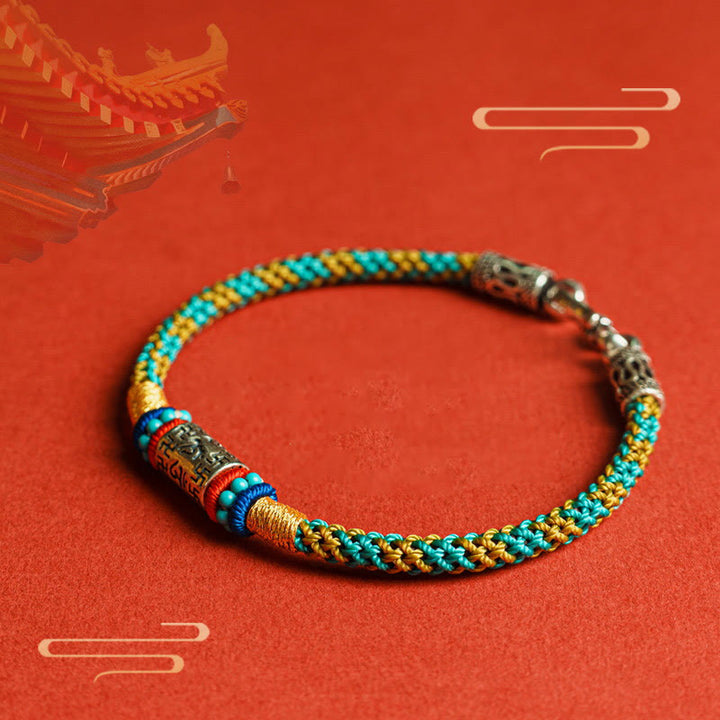 Braccialetto Buddha Stones Colorful String Six True Words 925 Silver Focus - image 1