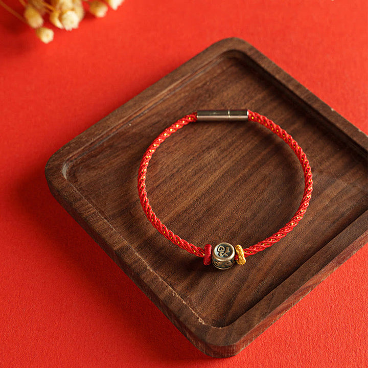 Braccialetto della fede con carattere Fu in argento sterling 925 Buddha Stones intrecciate - image 3