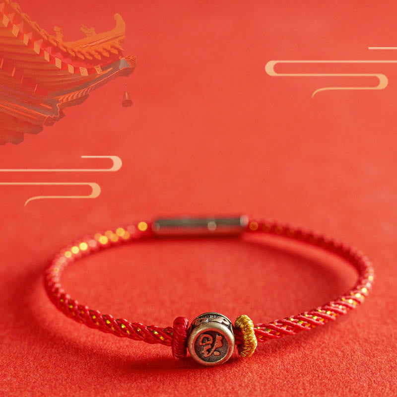 Braccialetto della fede con carattere Fu in argento sterling 925 Buddha Stones intrecciate - image 2
