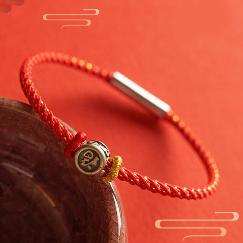 Braccialetto della fede con carattere Fu in argento sterling 925 Buddha Stones intrecciate - image 1