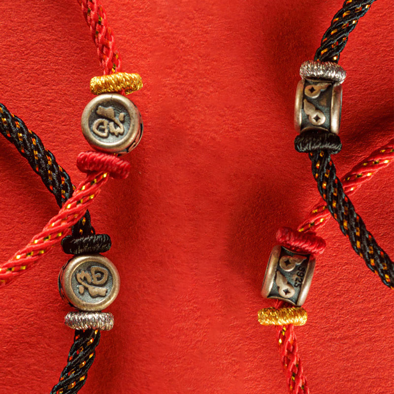 Braccialetto della fede con carattere Fu in argento sterling 925 Buddha Stones intrecciate - image 13