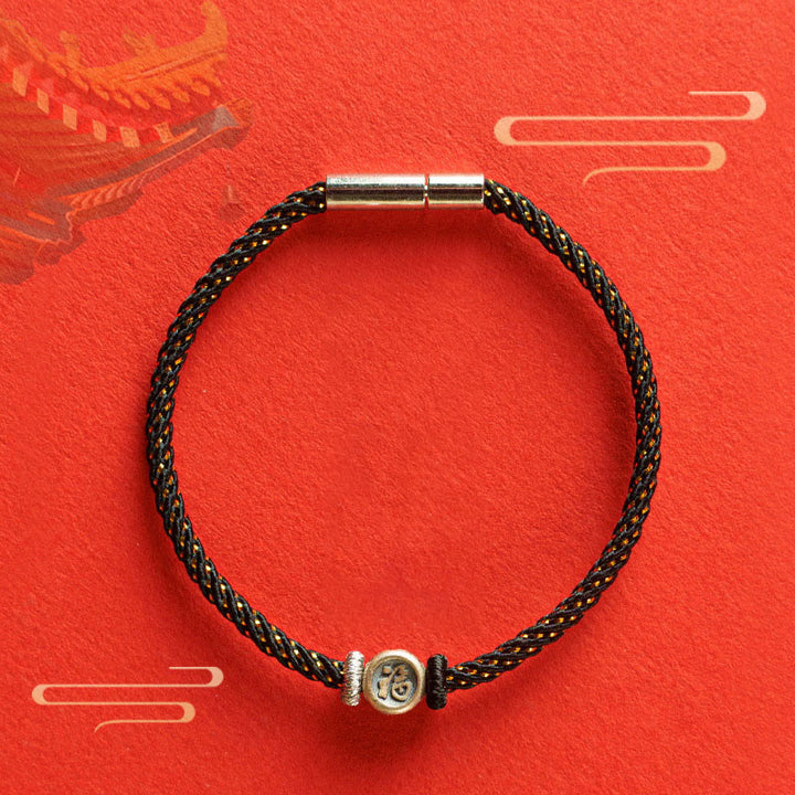 Braccialetto della fede con carattere Fu in argento sterling 925 Buddha Stones intrecciate - image 10