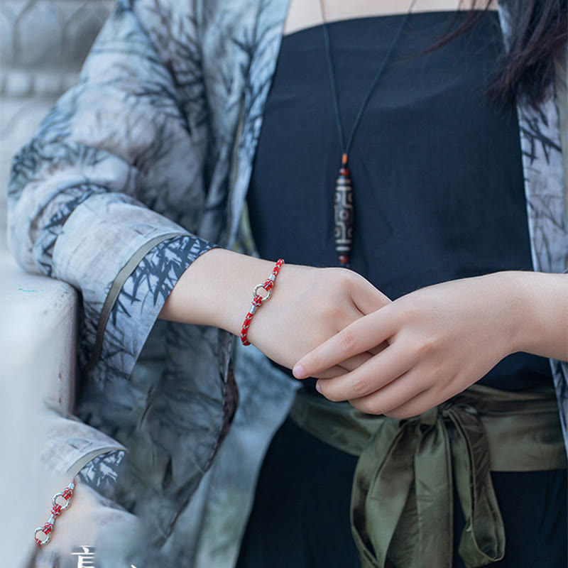 Bracciale portafortuna in argento sterling 925 con cordino rosso Buddha Stones - image 10