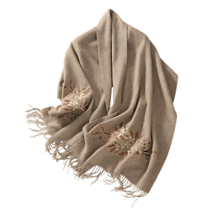 Scialle di lana con Buddha Stones , ricamo di begonia, nappa, sciarpa da viaggio invernale e calda - image 6