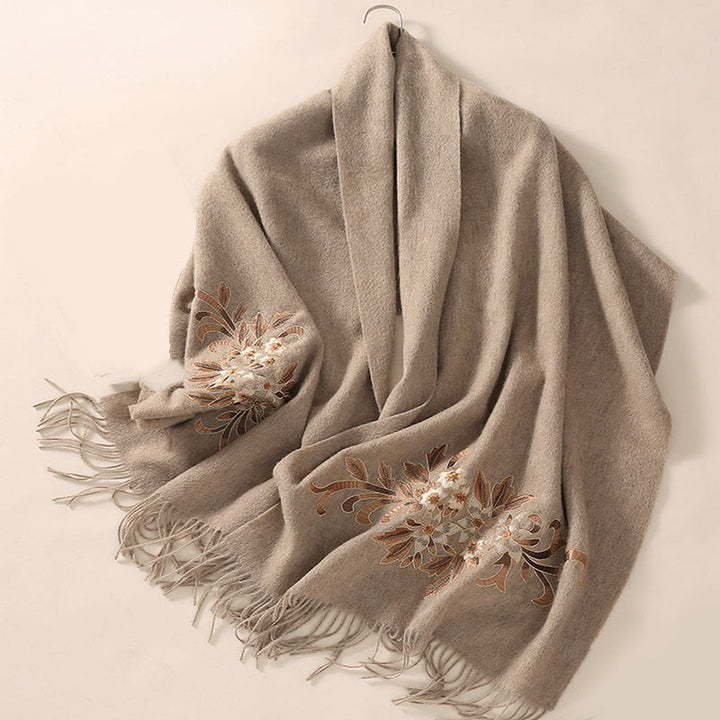 Scialle di lana con Buddha Stones , ricamo di begonia, nappa, sciarpa da viaggio invernale e calda - image 2