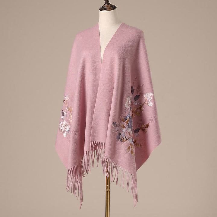 Scialle di lana con Buddha Stones , ricamo di fiori Weiyang, nappa, sciarpa da viaggio invernale e calda - Rosa chiaro - 200*60 cm - image 10