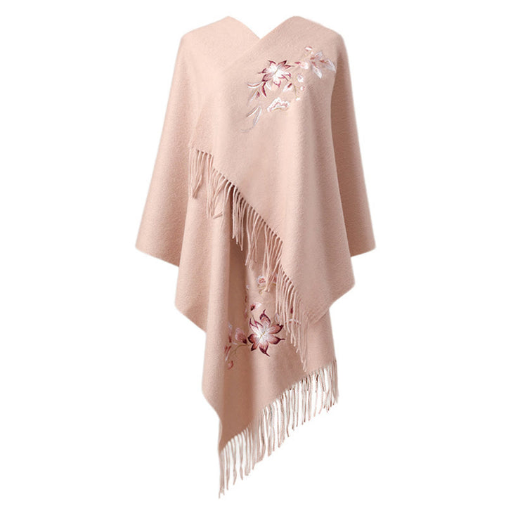 Scialle di lana con Buddha Stones , rosa, bianco, con ricamo a forma di fiore, con nappa, invernale, comodo, da viaggio - image 6