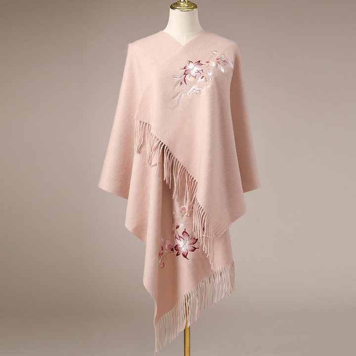 Scialle di lana con Buddha Stones , rosa, bianco, con ricamo a forma di fiore, con nappa, invernale, comodo, da viaggio - PeachPuff - 200*60 cm - image 1
