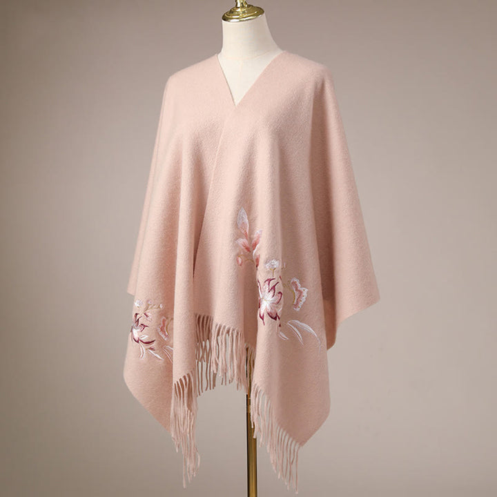 Scialle di lana con Buddha Stones , rosa, bianco, con ricamo a forma di fiore, con nappa, invernale, comodo, da viaggio - image 2